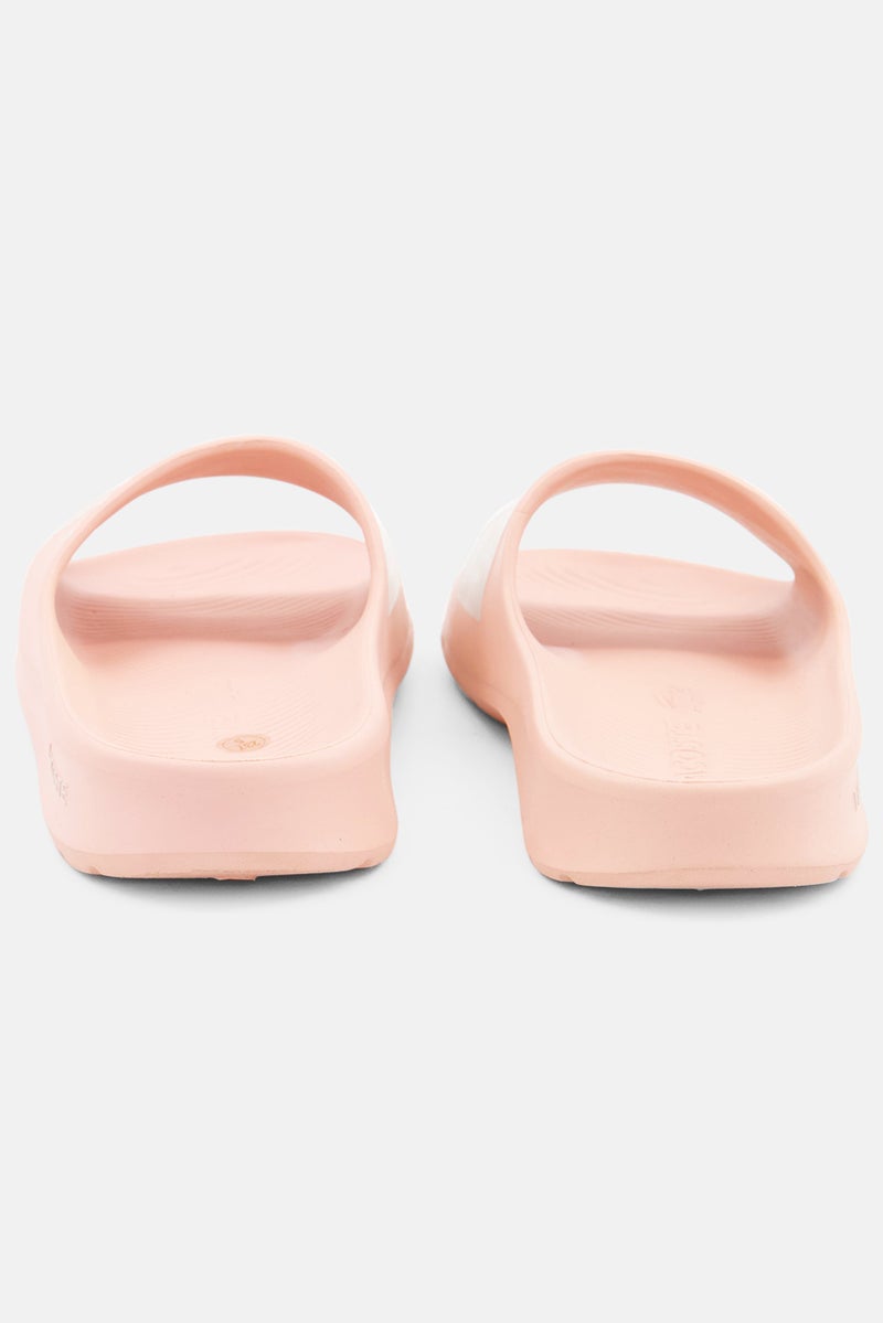 LACOSTE Women Brand Logo Slide Slippers, Pink/Grey - Image 2
